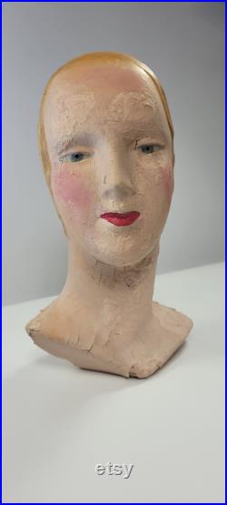 Vintage Bust Women Head Art deco hand painted bust Flapper Female Mannequin Head Wig Hat Display Folk Art