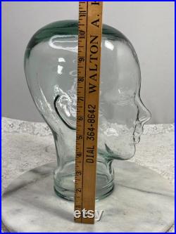 Vintage Clear Glass Mannequin Head, Display Authentic Full Size Head, Hat Display, Wig Holder Product Display