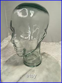 Vintage Clear Glass Mannequin Head, Display Authentic Full Size Head, Hat Display, Wig Holder Product Display