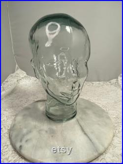 Vintage Clear Glass Mannequin Head, Display Authentic Full Size Head, Hat Display, Wig Holder Product Display