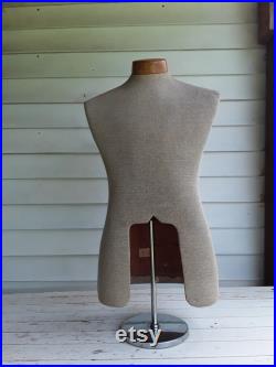 Vintage Curlee Clothes Store Display Fabric Covered Male Torso Mannequin Dress Form Photo Prop Halloween Decor