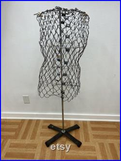 Vintage DRESS FORM Adjustable Metal Base Stand industrial mannequin female full
