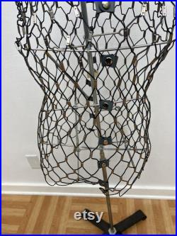 Vintage DRESS FORM Adjustable Metal Base Stand industrial mannequin female full