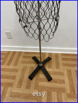 Vintage DRESS FORM Adjustable Metal Base Stand industrial mannequin female full