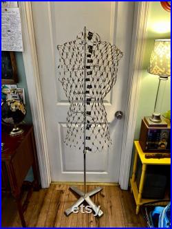 Vintage Dritz My Double Dress Form 1940-50s Plastic Coated Wire Mesh Fitted Corset and Adjustable Rod, Seamstress Sewing Crafting Mannequin