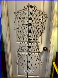 Vintage Dritz My Double Dress Form 1940-50s Plastic Coated Wire Mesh Fitted Corset and Adjustable Rod, Seamstress Sewing Crafting Mannequin