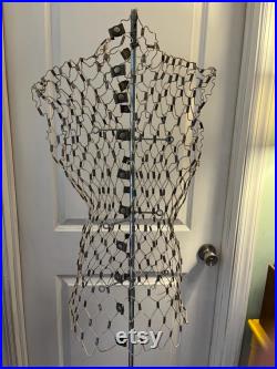 Vintage Dritz My Double Dress Form 1940-50s Plastic Coated Wire Mesh Fitted Corset and Adjustable Rod, Seamstress Sewing Crafting Mannequin