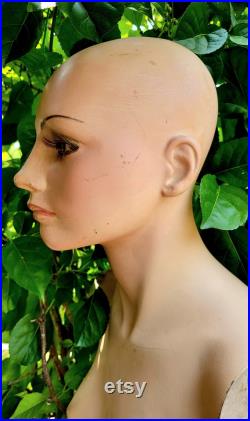 Vintage Female Mannequin Torso Bust Head Dress Form Woman with Eyelashes