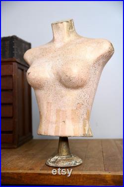 Vintage Female Mannequin bust antique store counter Jewelry necklace clothing display wood base