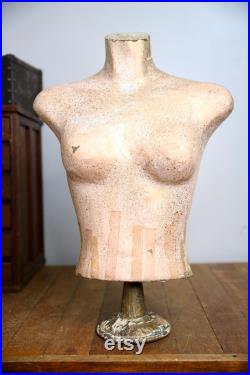 Vintage Female Mannequin bust antique store counter Jewelry necklace clothing display wood base