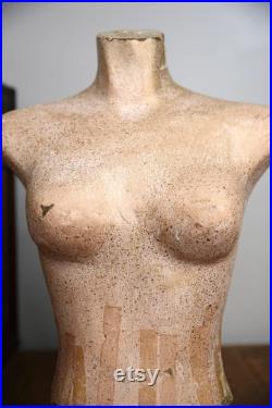 Vintage Female Mannequin bust antique store counter Jewelry necklace clothing display wood base