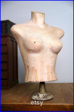Vintage Female Mannequin bust antique store counter Jewelry necklace clothing display wood base