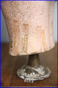 Vintage Female Mannequin bust antique store counter Jewelry necklace clothing display wood base