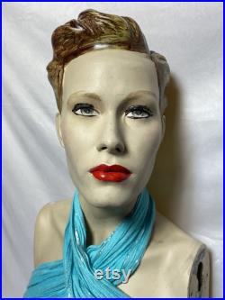 Vintage Fiberglass Female Mannequin Torso Store Display Life Like Molded Hair