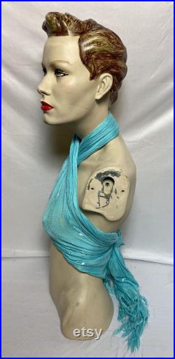 Vintage Fiberglass Female Mannequin Torso Store Display Life Like Molded Hair