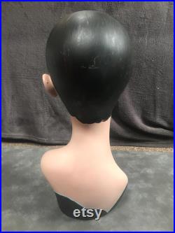 Vintage Fiberglass Hand Painted Female Art Deco Mannequin Doll Head Shop Display 16 High