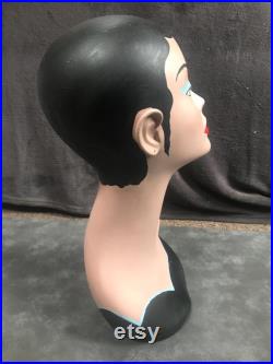 Vintage Fiberglass Hand Painted Female Art Deco Mannequin Doll Head Shop Display 16 High