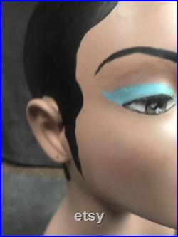 Vintage Fiberglass Hand Painted Female Art Deco Mannequin Doll Head Shop Display 16 High