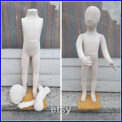 Vintage Flexible Cloth Kids Mannequin Child Dummy Removable Head and Arms Wooden Stand