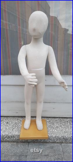 Vintage Flexible Cloth Kids Mannequin Child Dummy Removable Head and Arms Wooden Stand