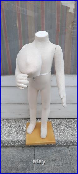 Vintage Flexible Cloth Kids Mannequin Child Dummy Removable Head and Arms Wooden Stand