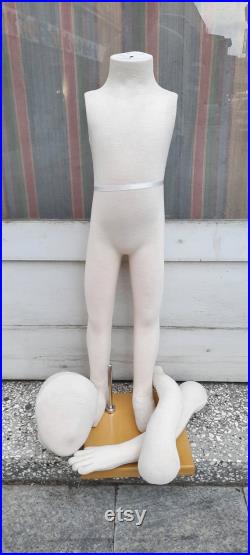 Vintage Flexible Cloth Kids Mannequin Child Dummy Removable Head and Arms Wooden Stand