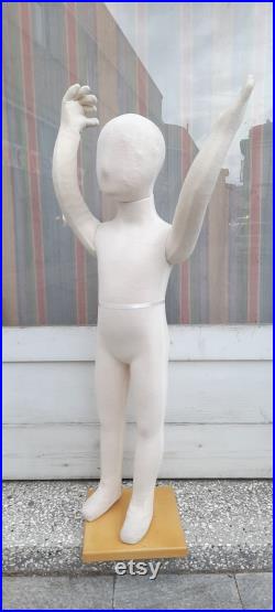Vintage Flexible Cloth Kids Mannequin Child Dummy Removable Head and Arms Wooden Stand