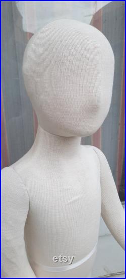 Vintage Flexible Cloth Kids Mannequin Child Dummy Removable Head and Arms Wooden Stand