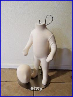 Vintage Flexible Unisex Child Mannequin Form, with metal Standing base, removeable Head, for Retail or Seamstress.