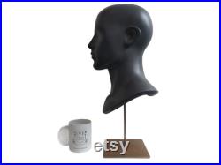 Vintage French Man Mannequin Head Adjustable Height Stand Shop Display Hat Commercial Grey Plastic circa 1980's English Shop