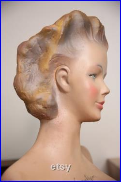 Vintage French Paris Lady Woman Hat Bust Head Champs Elysees Mannequin Plaster Store display Antique Art Deco Jewelry Stand statue