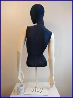 Vintage German Genesis Denim Torso Head Mannequin Lifesize Dummy Tailor Bust Model Shop Display circa 1990-00's EVE of England