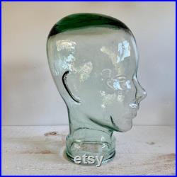 Vintage Glass Mannequin Head Clear Blue Green Tinted Glass Head Statue Mannequin Display Head