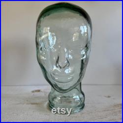 Vintage Glass Mannequin Head Clear Blue Green Tinted Glass Head Statue Mannequin Display Head