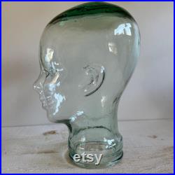 Vintage Glass Mannequin Head Clear Blue Green Tinted Glass Head Statue Mannequin Display Head