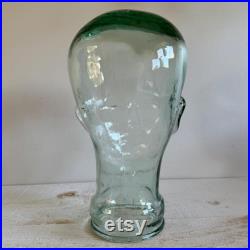 Vintage Glass Mannequin Head Clear Blue Green Tinted Glass Head Statue Mannequin Display Head