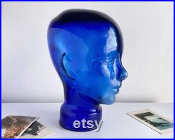 Vintage Glass Head Mannequin Wig Hat Display Blue Green Tint Heavy