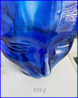 Vintage Glass Mannequin Head France Cobalt Blue 70s Wig Hat Stand