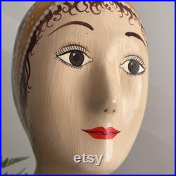 Vintage Hand Painted Mannequin Head Decorative Hat Stand or Wig Holder