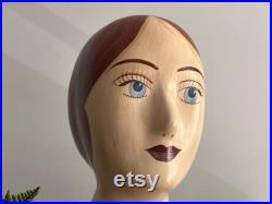 Vintage Hand Painted Mannequin Head Decorative Hat Stand or Wig Holder