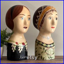 Vintage Hand Painted Mannequin Head Decorative Hat Stand or Wig Holder