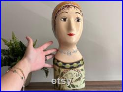 Vintage Hand Painted Mannequin Head Decorative Hat Stand or Wig Holder