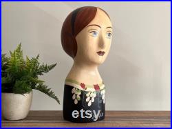 Vintage Hand Painted Mannequin Head Decorative Hat Stand or Wig Holder