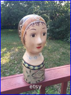 Vintage Hand Painted Millinery Plaster Head- Mme De Chelles Made in Phillipines Hats, Wigs French Display Decorative Art Mannequin-Fun