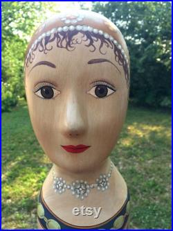 Vintage Hand Painted Millinery Plaster Head- Mme De Chelles Made in Phillipines Hats, Wigs French Display Decorative Art Mannequin-Fun