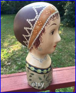 Vintage Hand Painted Millinery Plaster Head- Mme De Chelles Made in Phillipines Hats, Wigs French Display Decorative Art Mannequin-Fun