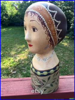 Vintage Hand Painted Millinery Plaster Head- Mme De Chelles Made in Phillipines Hats, Wigs French Display Decorative Art Mannequin-Fun