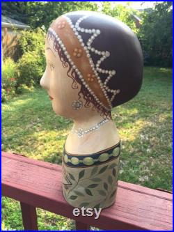 Vintage Hand Painted Millinery Plaster Head- Mme De Chelles Made in Phillipines Hats, Wigs French Display Decorative Art Mannequin-Fun