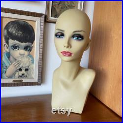 Vintage Italian Mannequin Head and Bust, Hard Plastic, Vinyl, Pretty with Eyelashes, Womans Clothing, Hat, Wig, Fashion, Store, Boutique Display