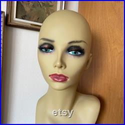 Vintage Italian Mannequin Head and Bust, Hard Plastic, Vinyl, Pretty with Eyelashes, Womans Clothing, Hat, Wig, Fashion, Store, Boutique Display